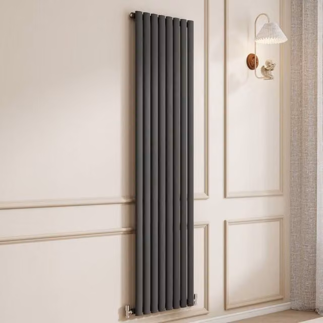 Banyetti Orva Anthracite Vertical Single Oval Column Radiator, Charcoal, H: 180 cm, W: 47.2 cm – 1