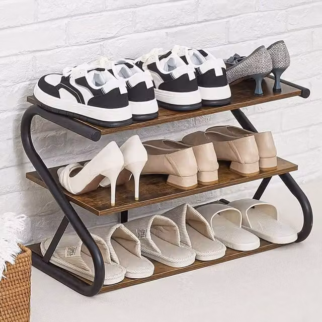 Living and Home Rustic 3-Tier S-Frame Shoe Rack and Plant Stand in Brown and Black