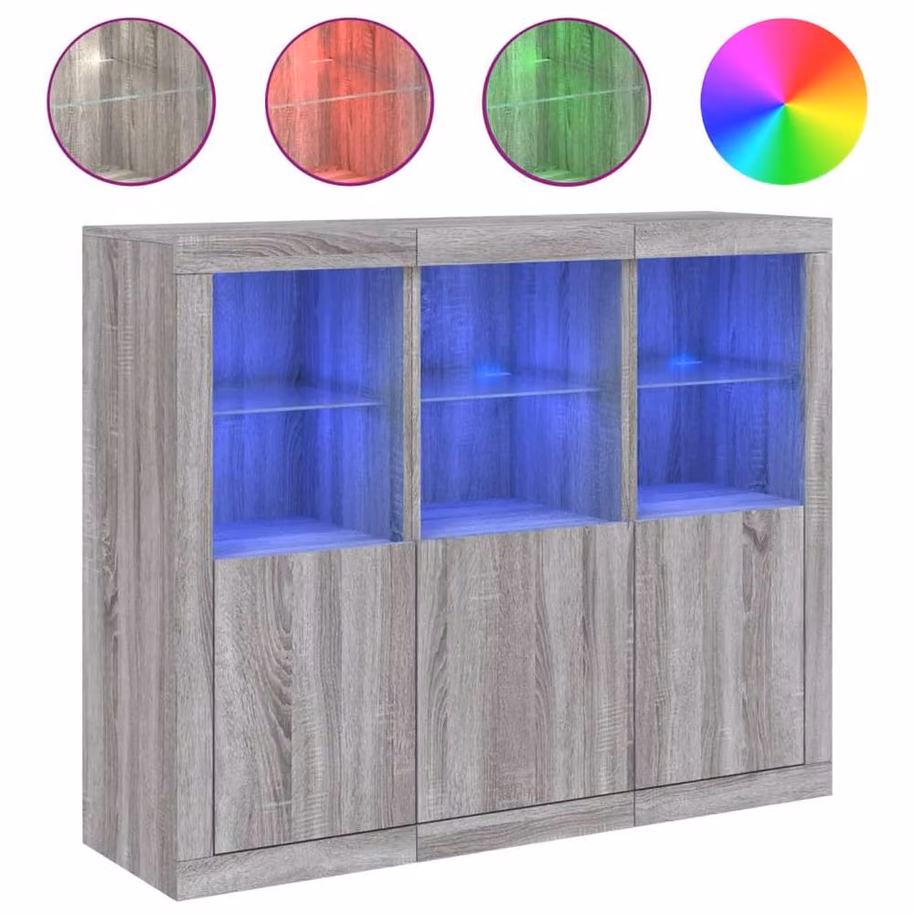 Berkfield Home 3-Piece Sideboard Set with Integrated LED Lighting in Grey Sonoma Engineered Wood – 3