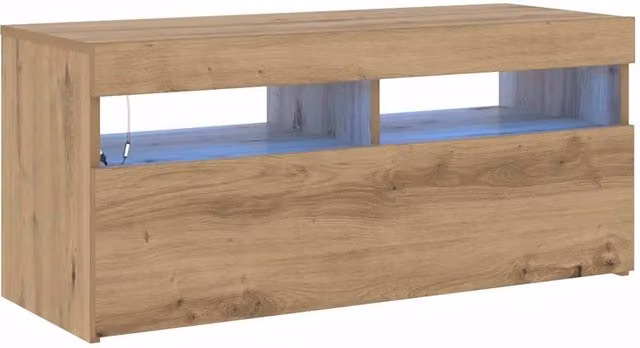 Berkfield Home Artisan Oak TV Cabinet with LED Lights in Brown, W/D/H: 90 x 35 x 40 cm – 1