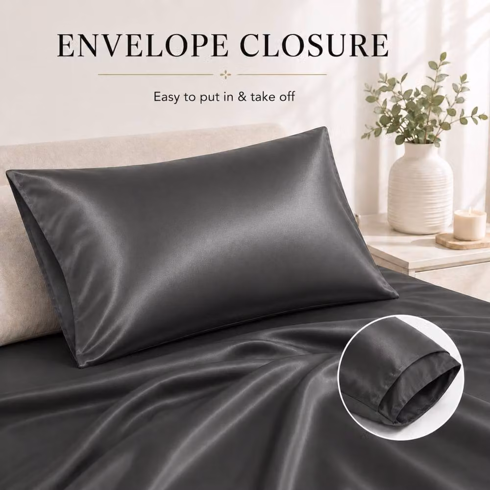 Pamposh Set of 6 Luxury Mako Satin Silk Pillowcases in Grey – 5