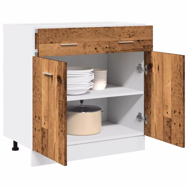 Berkfield Home Lyon Old Wood Drawer Bottom Cabinet in Brown, W/D/H: 80 x 46 x 81.5 cm