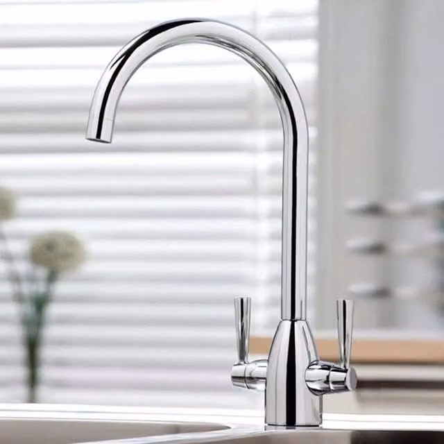 EONLION Silver Chrome Two-Handle Kitchen Sink Mixer Tap with Swivel Spout