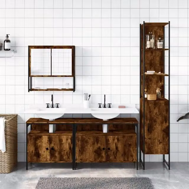 Berkfield Home 4 Piece Industrial Bathroom Furniture Set in Brown Smoked Oak