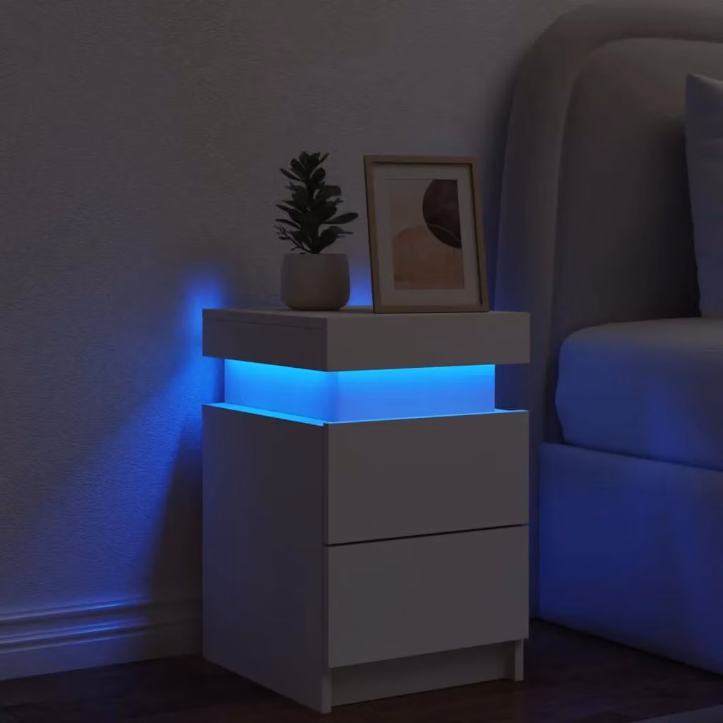 Berkfield Home White Bedside Cabinet with Integrated LED Lighting W/D/H: 35 x 39 x 55 cm – 3
