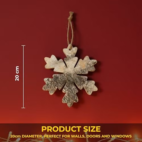 Shatchi Silver Snowflake Birch Bark Wooden Christmas Hanging Decoration, 20 cm – 3