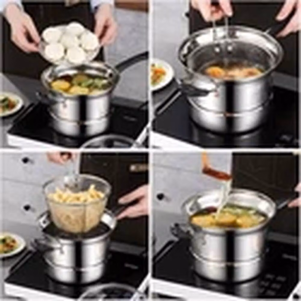 Havendro 4-Piece Deep Fryer Set with Glass Lids and Wire Baskets in Silver – 4