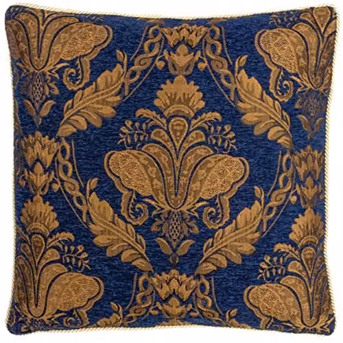 Paoletti Shiraz Floral Square Cushion in Blue and Gold