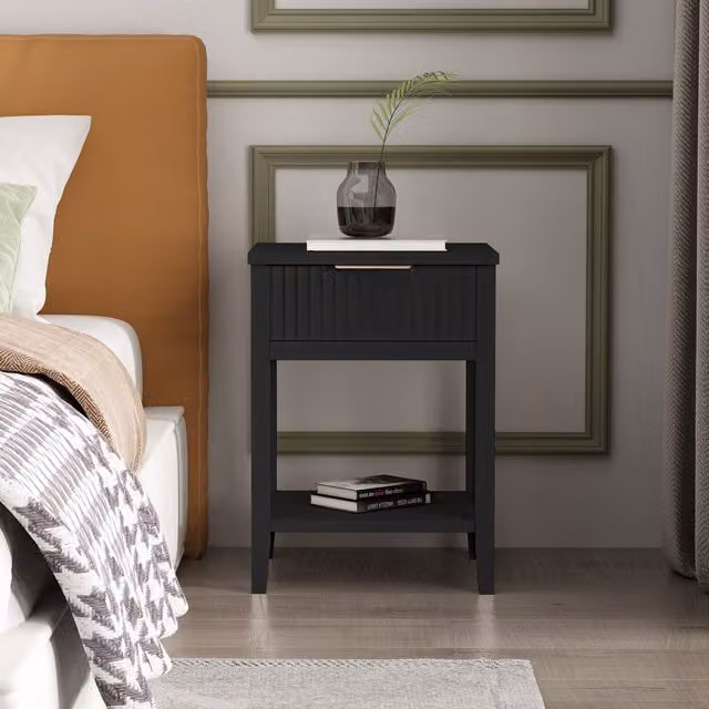 Cabinet Bits Monti Modern Black Metal Bedside Table with 1 Drawer and Shelf