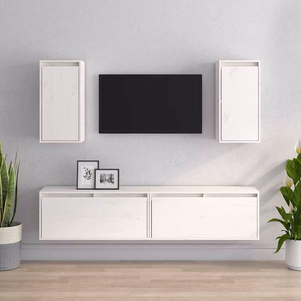 Berkfield Home Classic White Solid Wood Pine Wall Mounted Cabinet Set of 4 – 2