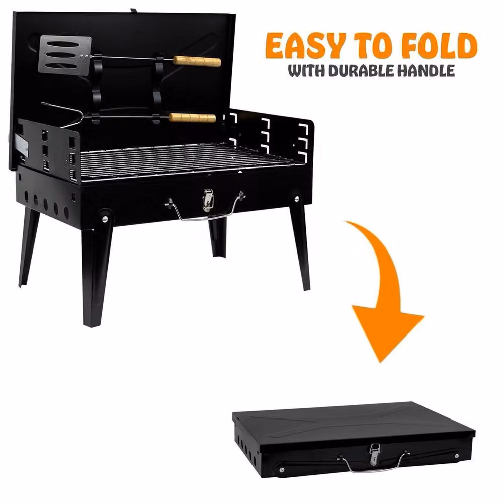 FLAVORA Portable Foldable Charcoal BBQ Grill in Black, Tabletop Metal Design, W: 100 cm, D: 15 cm, H: 15 cm – 2