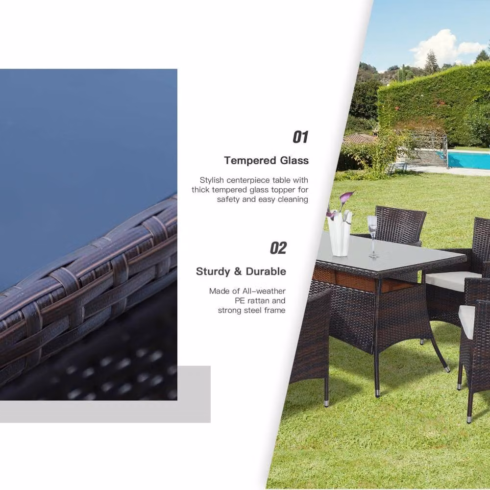 Wyld Haus Dine 6 Seater Outdoor Dining Set in Brown PE Rattan with Metal and Glass Details – 6