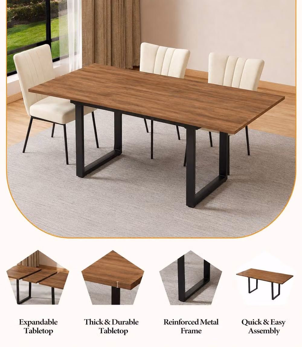 HomeTouch Modern Extendable Dining Table in Walnut and Black with Robust Metal Legs, W: 140 cm, D: 80 cm, H: 76 cm – 2