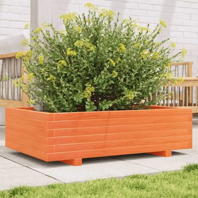 Berkfield Home Solid Wood Pine Garden Planter Tub, Brown, W: 90 cm, D: 60 cm, H: 26.5 cm