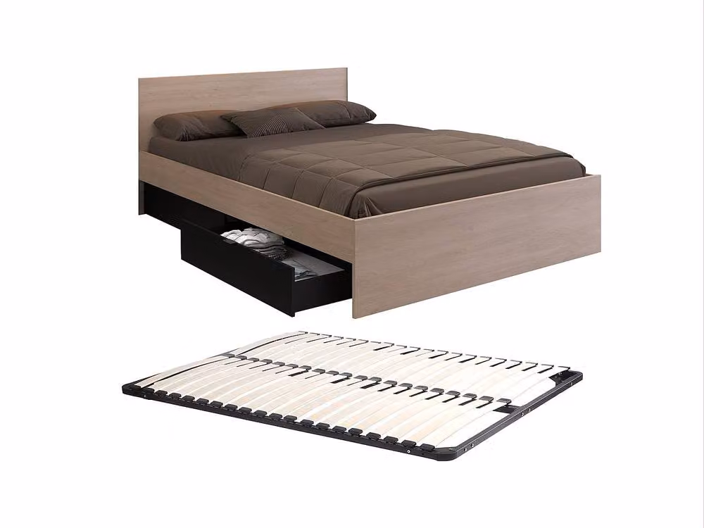 Velona Modern Double Bed with 2 Drawers in Black, W/D/H: 140 x 190 x 65 cm – 2