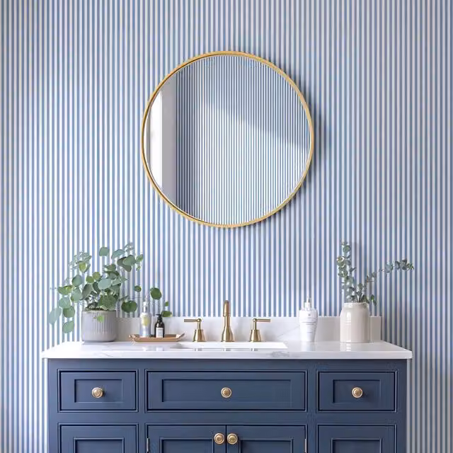 I Love Wallpaper Pinstripe Striped Wallpaper in Cornflower Blue
