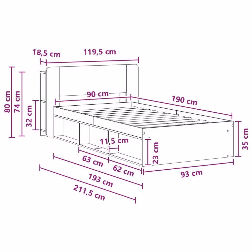 Berkfield Home Modern Bed Frame with Storage Drawers in Black, Engineered Wood, W/D/H: 90 x 190 x 80 cm – 4
