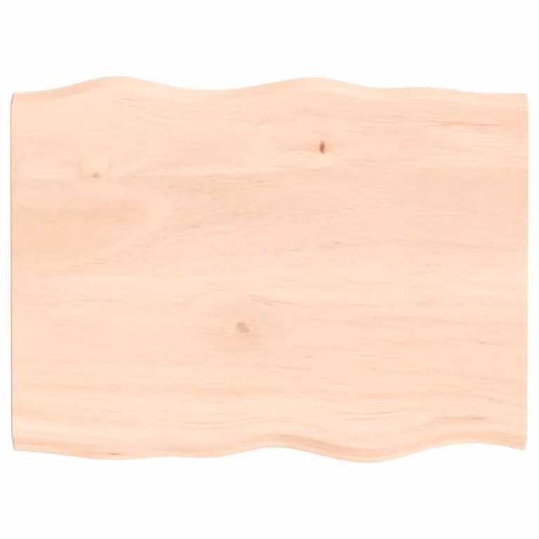 Berkfield Home Untreated Solid Oak Live Edge Table Top in Light Tan, W: 80 cm, D: 60 cm, H: 2 cm