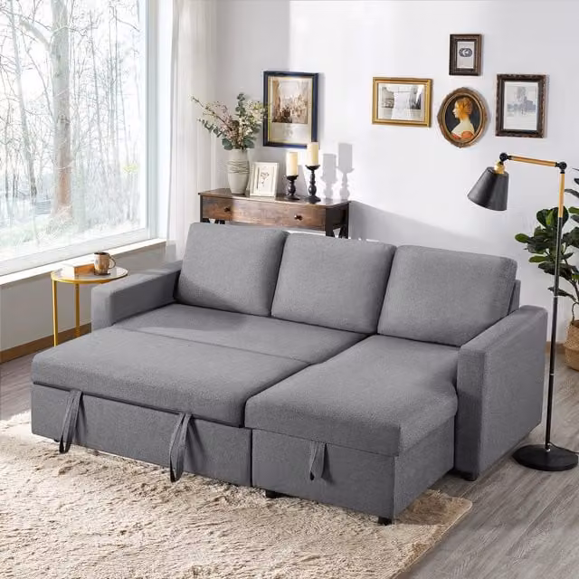 Yaheetech Reversible L-Shaped Sofa Bed with Pull Out Storage in Light Grey