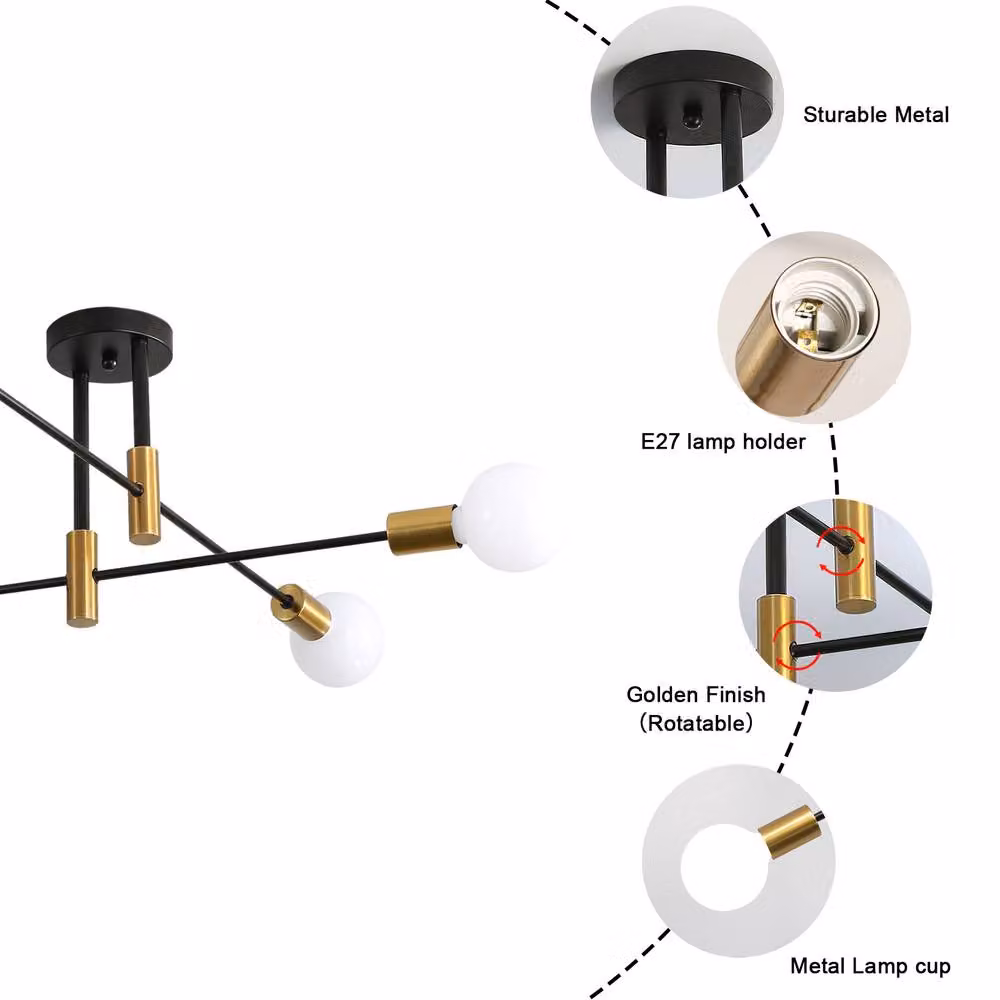 Pheashine Black and Gold Asymmetrical Industrial Ceiling Light with E27 Socket – 2