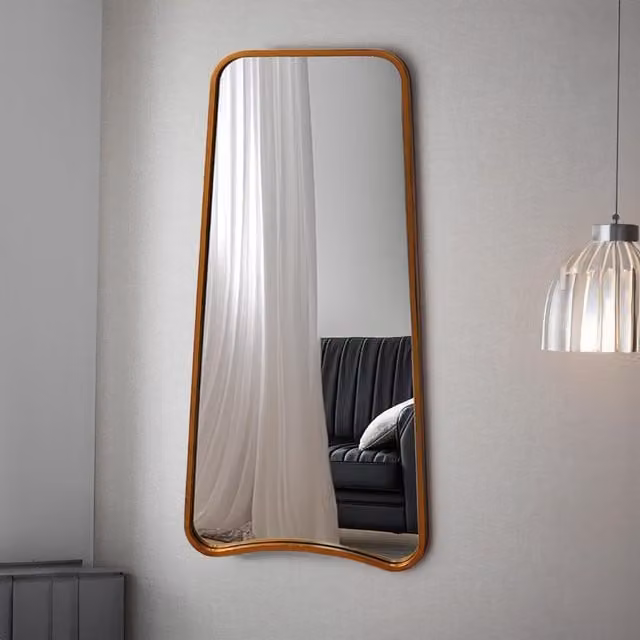 Agenzia 14 Modern Gold Curved Metal Frame Full Length Wall Mirror H 122 cm x W 58 cm – 1