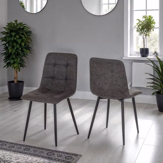 Seconique Fenton Microfibre Dining Chairs in Grey (Set of 2)