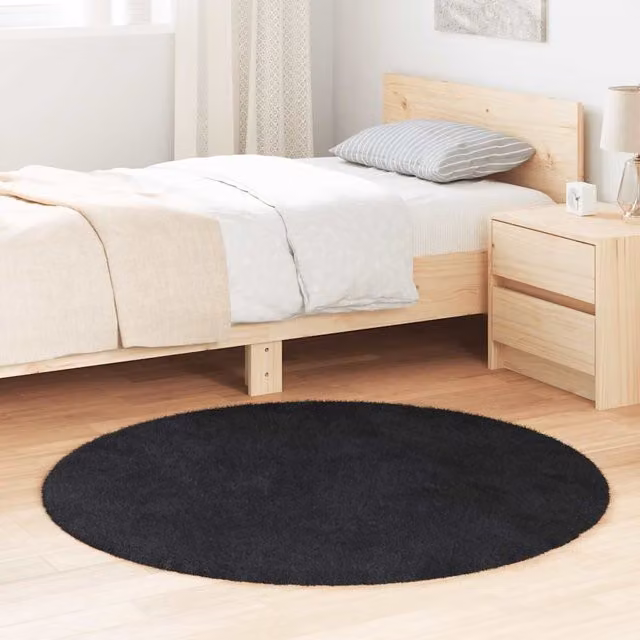 Berkfield Home NAVARRA Shaggy High Pile Rug, Black, W/D/H: 120 x 120 x 1 cm – 1