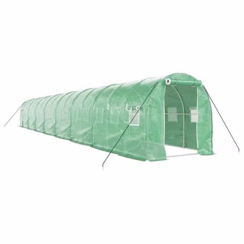 vidaXL Greenhouse with Steel Frame in Green, 32 m2, W/D/H: 16 x 2 x 2 m