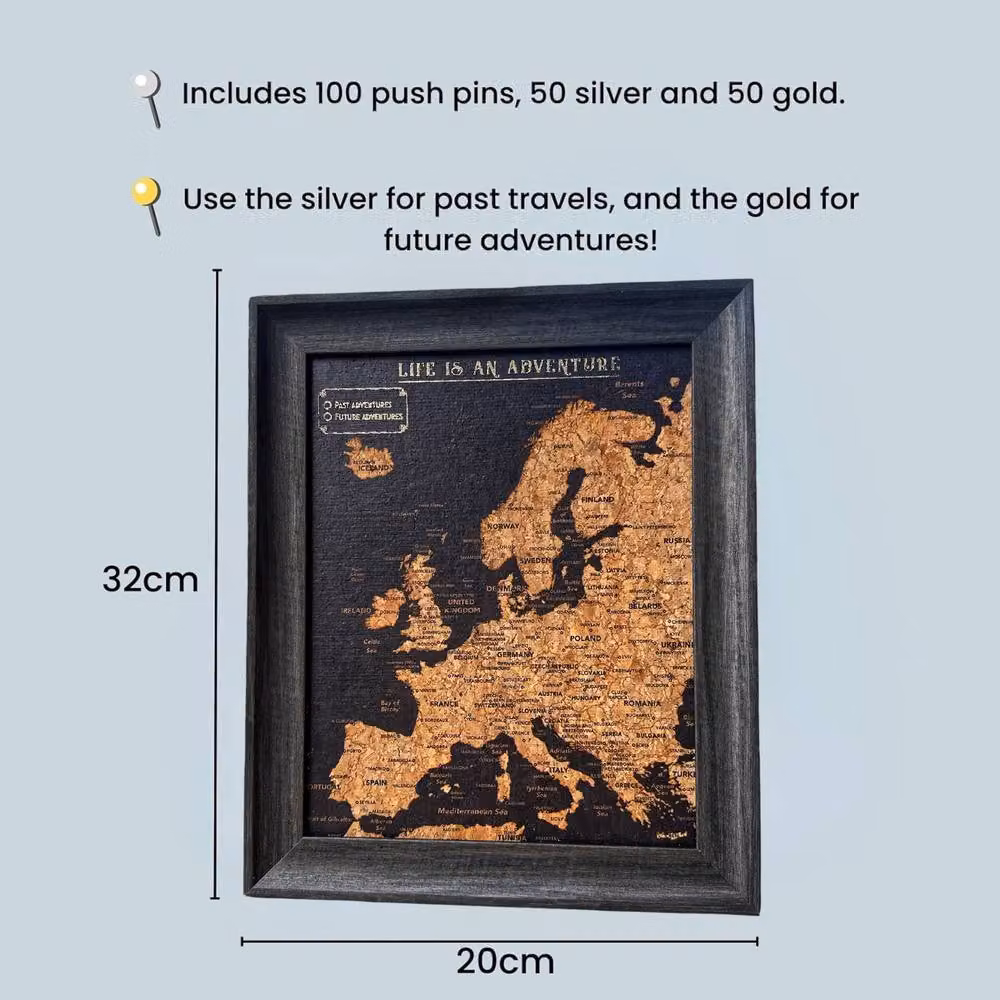 Fragranced Humour Europe Travel Map with Pins in Black, W/D/H: 30 x 2 x 25 cm – 3