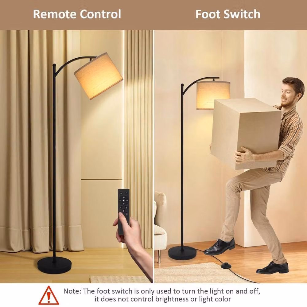 Kelvenix Black Floor Lamp with Linen Shade and Remote Control, H 159 cm – 3