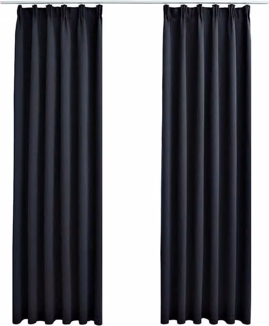 Berkfield Home Blackout Curtains with Hooks, 2 Pack, Anthracite Black, W: 140 cm, H: 225 cm