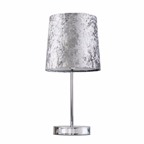 ValueLights Modern Polished Chrome Table Lamp with Grey Fabric Shade, H 40 cm x W 19 cm x D 19 cm – 1