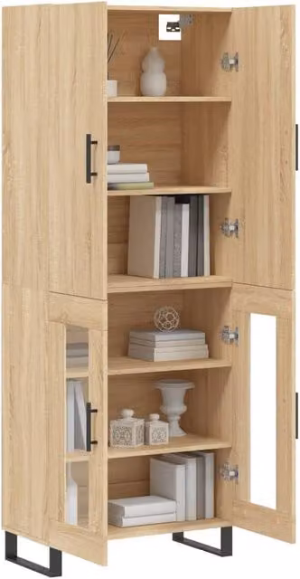 Berkfield Home Sonoma Oak Highboard in Brown with Glass Doors, W/D/H: 69.5 x 34 x 180 cm – 1