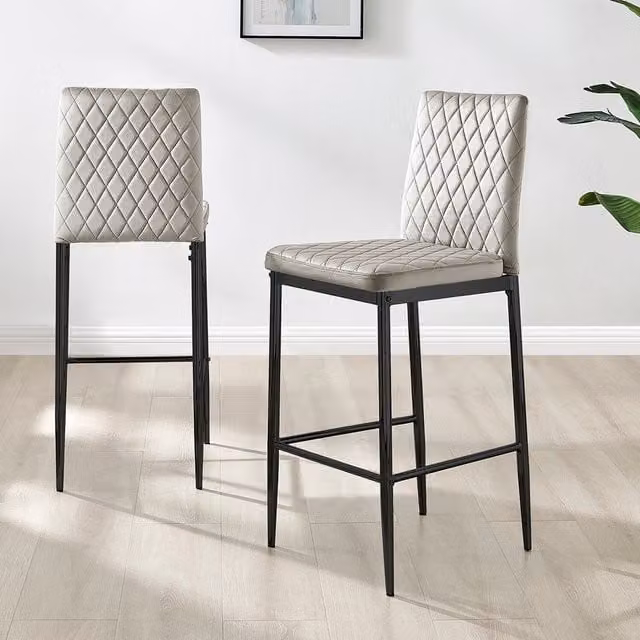 FurnitureboxUK Set of 2 Modern Milan Velvet Bar Stools in Cappuccino Beige with Black Legs