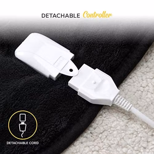 MONHOUSE Black Heated Electric Throw with Plush Coral Fleece and Flannel, W/D: 130 x 160 cm – 3