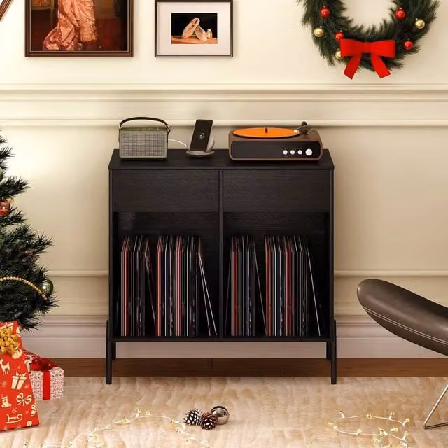KORVIXA Wide Record Player Stand Turntable Cabinet in Black