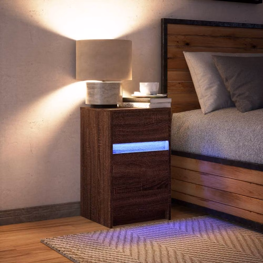 Berkfield Home Modern Bedside Cabinet with Integrated LED Lights in Brown Oak – 4