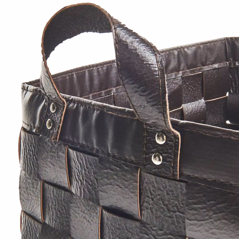 Wyld and Coco Brown Faux Leather Storage Baskets with Handles, Set of 2 – 4