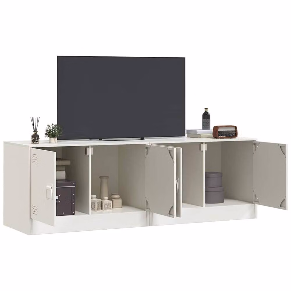 Berkfield Home Set of 2 White Metal TV Cabinets with Hinged Doors and Internal Shelves, W/D/H: 67 x 39 x 44 cm – 2