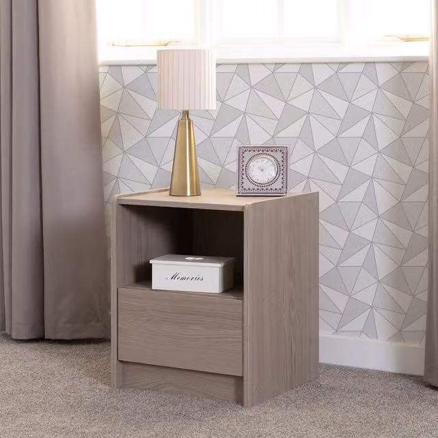 Seconique Paris 1 Drawer Bedside Table in Smoked Ash and Grey