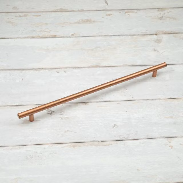 Smooth T-Bar Cabinet Handle in Brushed Antique Copper, Length: 380 mm