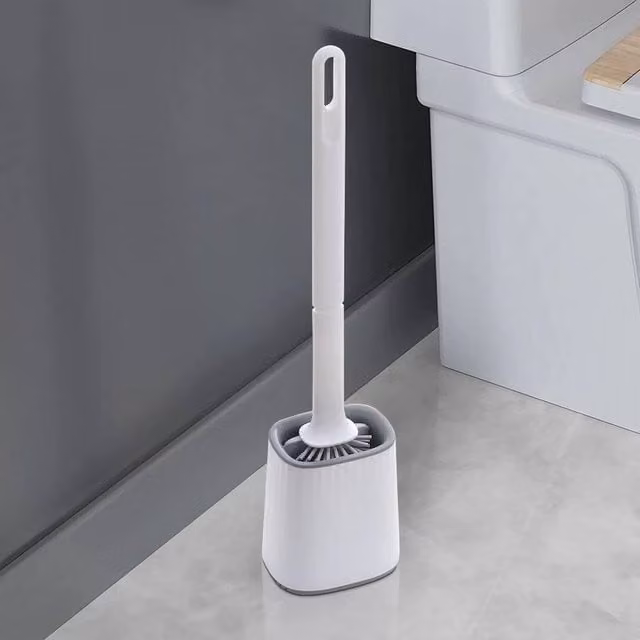 EONLION White Plastic Freestanding Toilet Brush and Holder Set