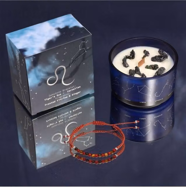 KDMD Leo Zodiac Blue Crystal Votive Candle with Gemstone Bracelet – 1