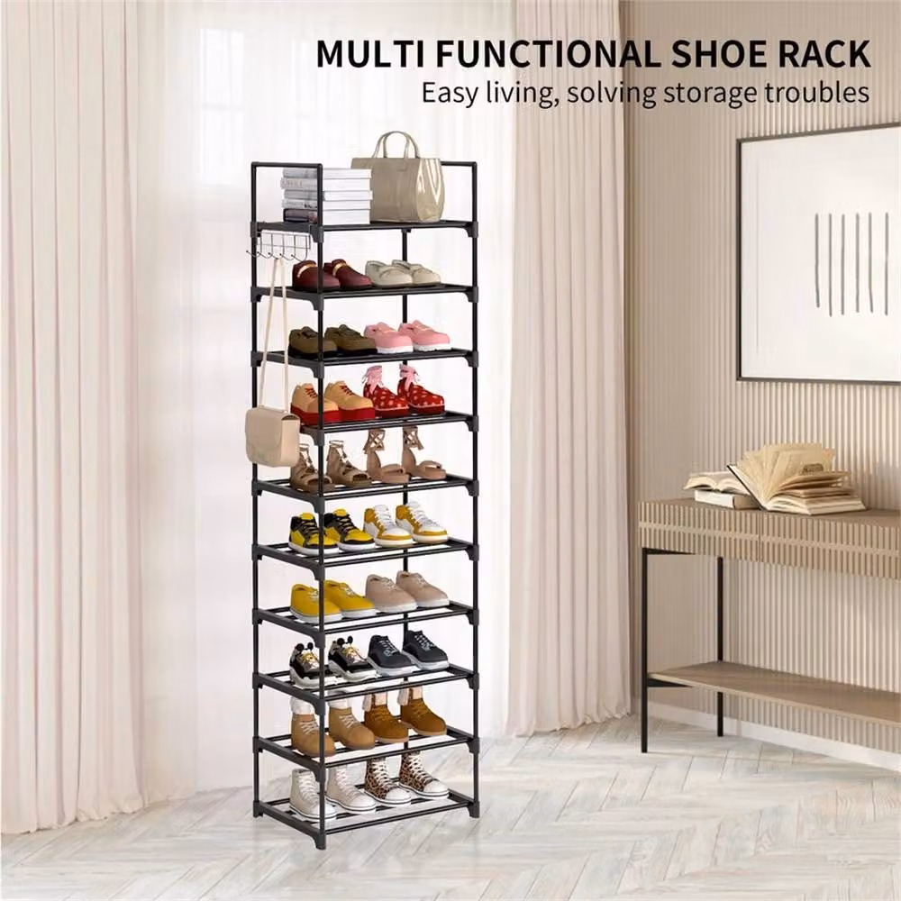 VOGREX 10 Tier Vertical Slim Shoe Rack, Tall Narrow Footwear Storage Shelf in Black – 3