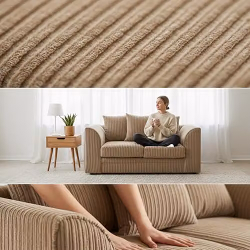 Bliss Furniture Jumbo Cord 2-Seater Sofa in Beige with Scatter Cushions and Removable Covers, W/D/H: 155 x 75 x 87 cm – 4