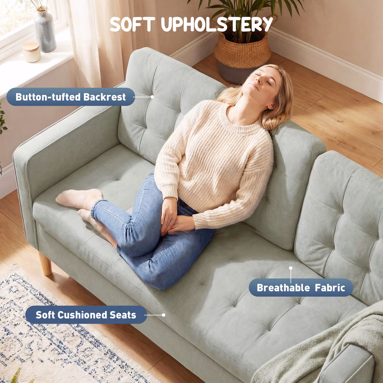 HOMCOM 3 Seater Upholstered Fabric Sofa in Grey with Hidden Storage and Wood Legs, Width: 169 cm – 3