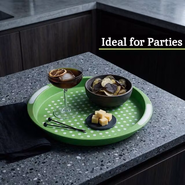 Orsina Round Non-Slip Plastic Serving Tray with Integrated Handles, Green, W/D: 40.0 x 40.0 cm, H: 4.0 cm