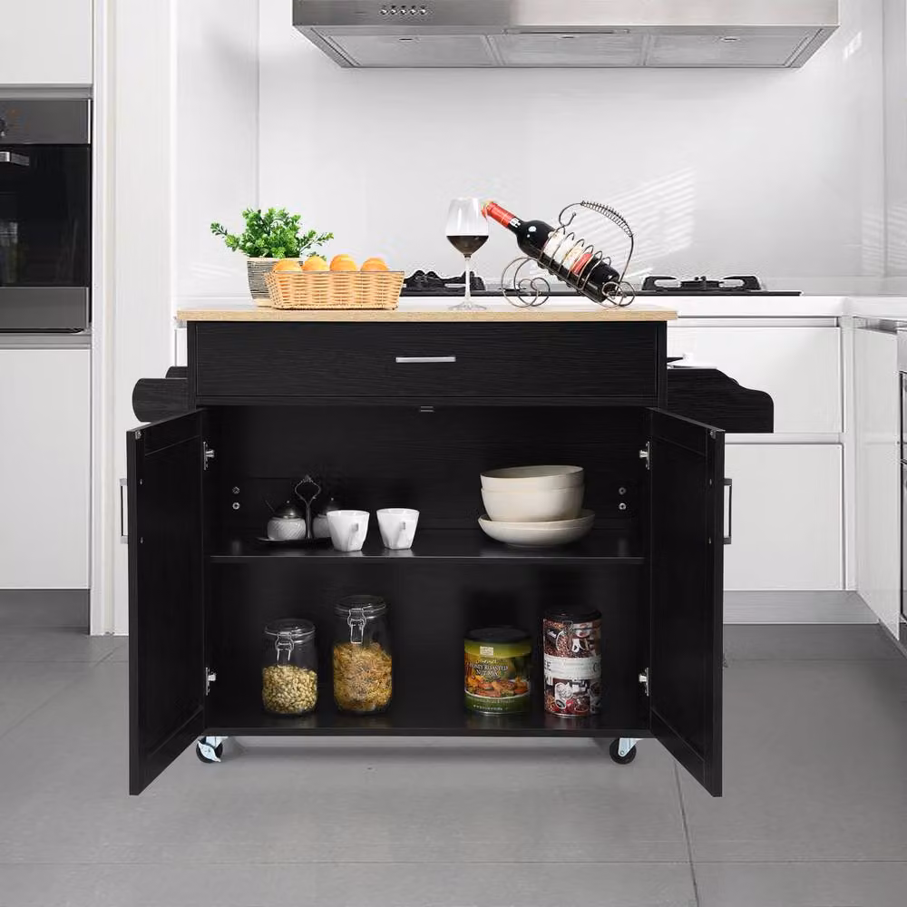 Costway Kitchen Island Cart Rolling Storage Trolley in Black – 4