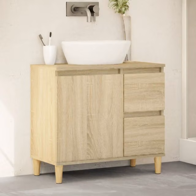 Berkfield Home Sonoma Oak Bathroom Cabinet in Brown, W/D/H: 65 x 33 x 60 cm – 1