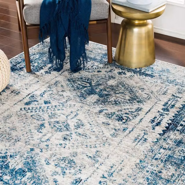 Livabliss Monte Carlo Traditional Boho Living Room Rug in Blue, Grey and White, W: 200 cm, D: 275 cm